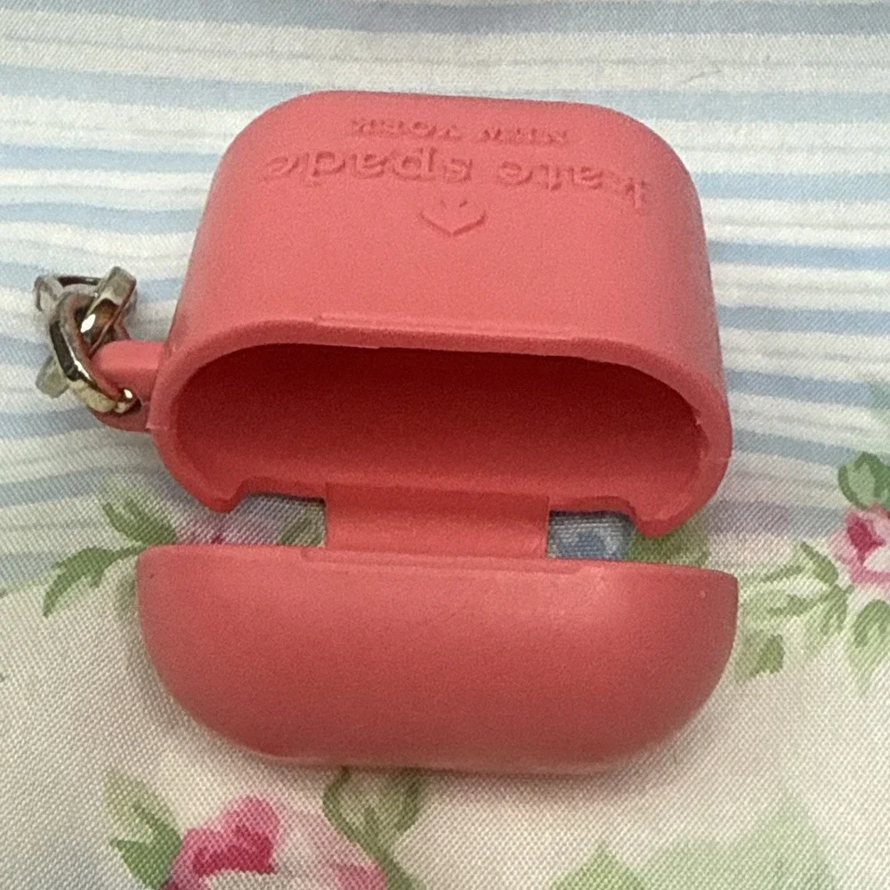 Kate Spade New York Pink Silicone AirPods Case Cover with‎ Keychain Clip